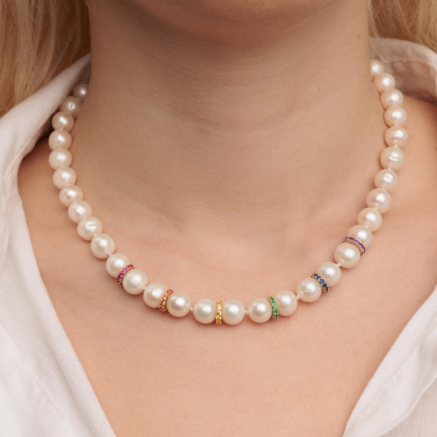 Gold & Rainbow Multi-Rondelle Pearl Necklace - Sydney Evan Fine Jewelry