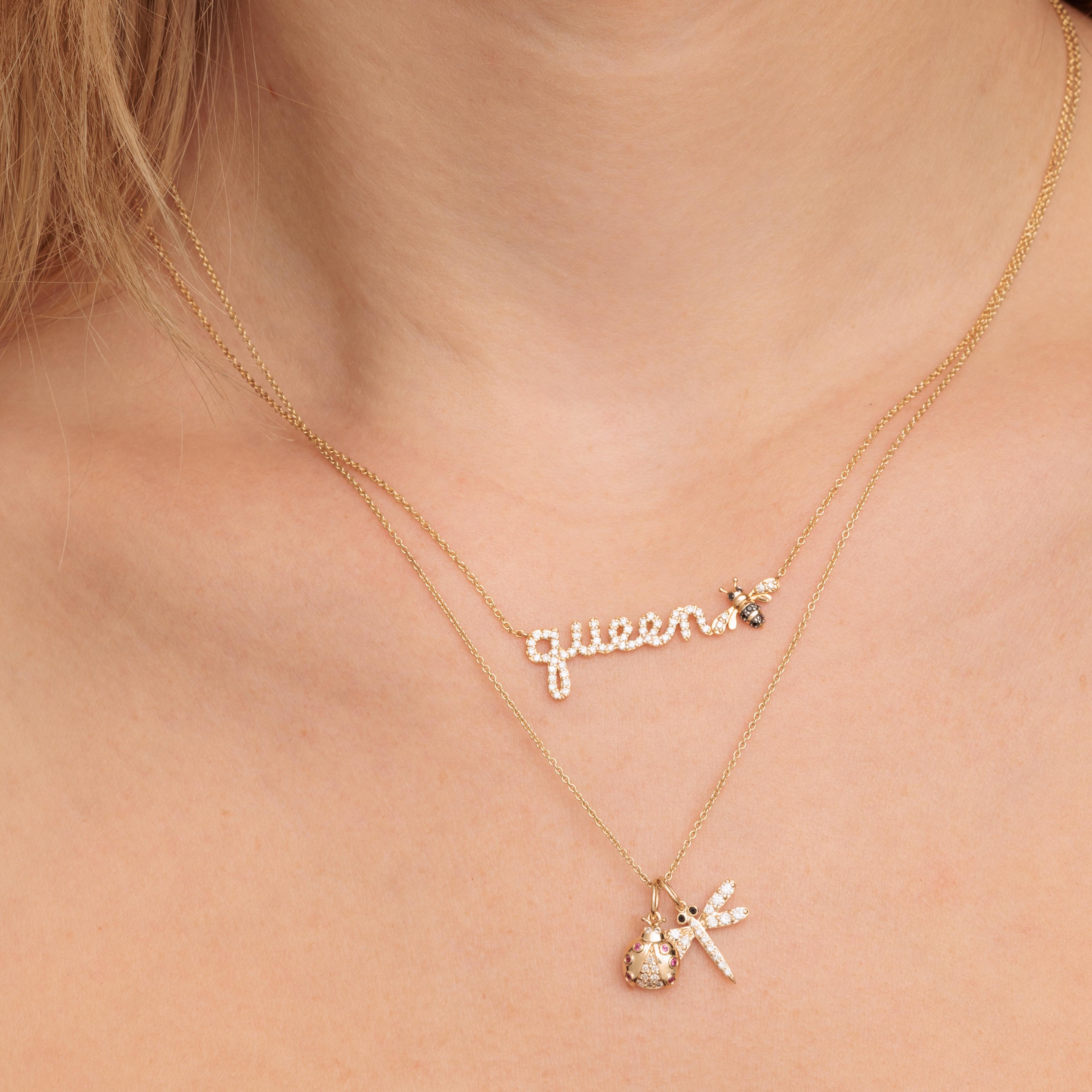 Shop Sydney Evan 14k Gold Diamond Queen Bee Script Necklace Shop sydney evan 14k gold diamond queen bee script necklace