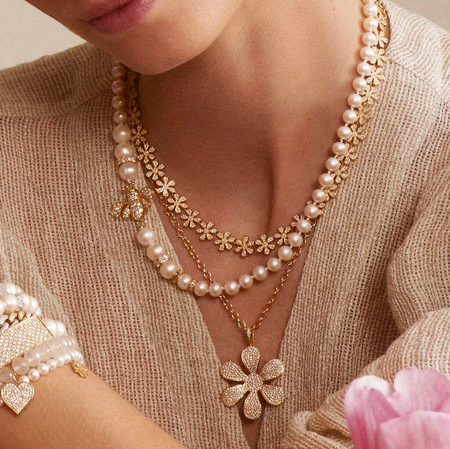 Gold & Diamond Daisy Eternity Necklace - Sydney Evan Fine Jewelry