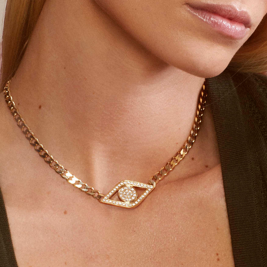 Gold & Diamond Extra Large Evil Eye Link Necklace - Sydney Evan Fine Jewelry