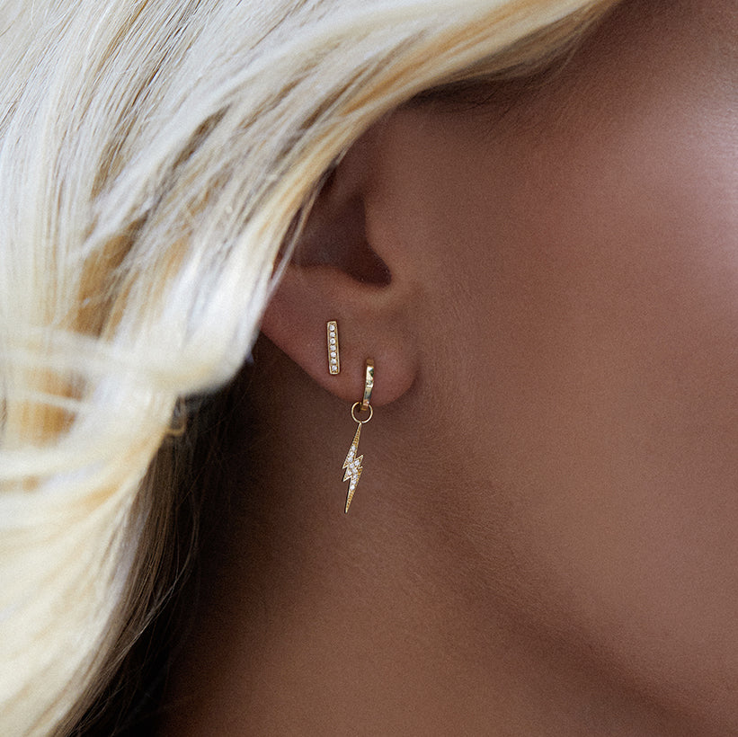 Gold Huggie Hoop and Lightning Bolt Charm Earrings - Sydney Evan Fine Jewelry