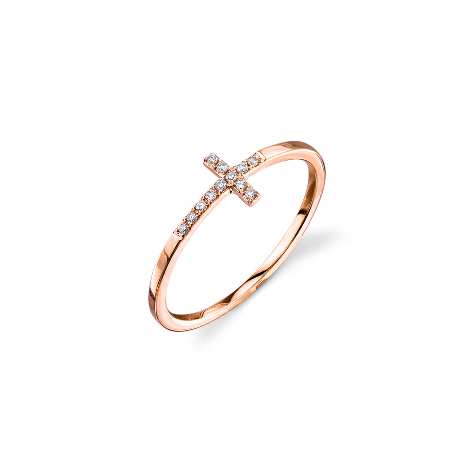 Gold & Pavé Diamond Bent Cross Ring - Sydney Evan Fine Jewelry