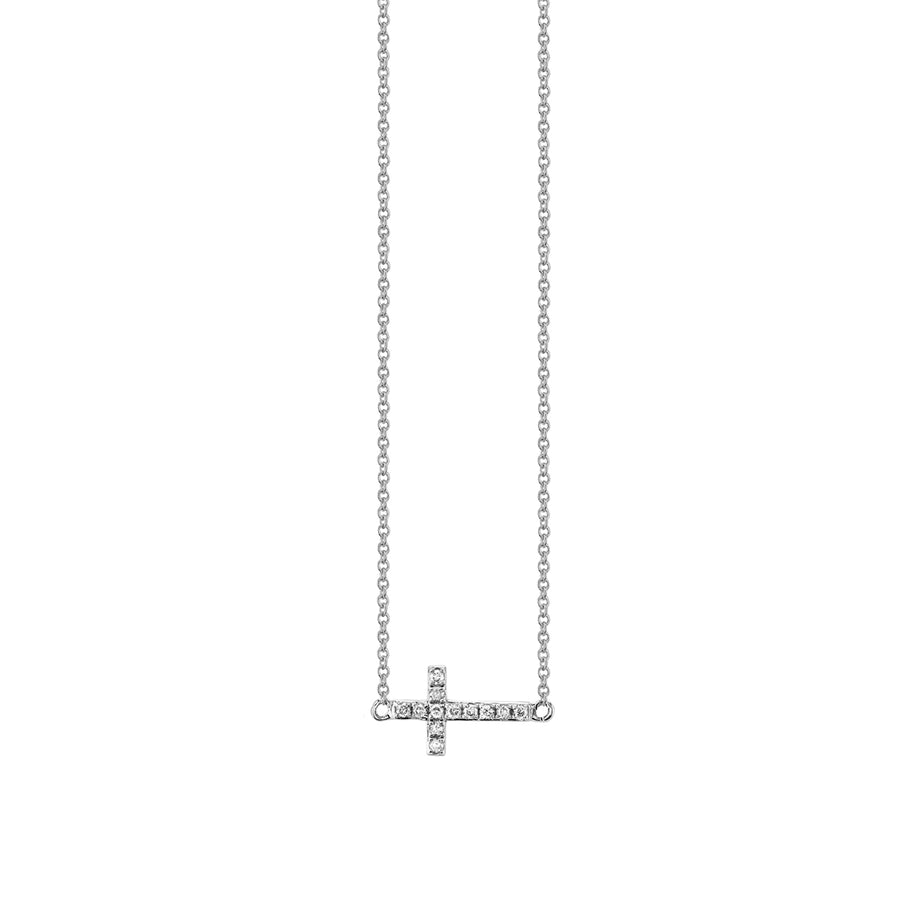 Gold & Pavé Diamond Small Sideways Cross Necklace - Sydney Evan Fine Jewelry