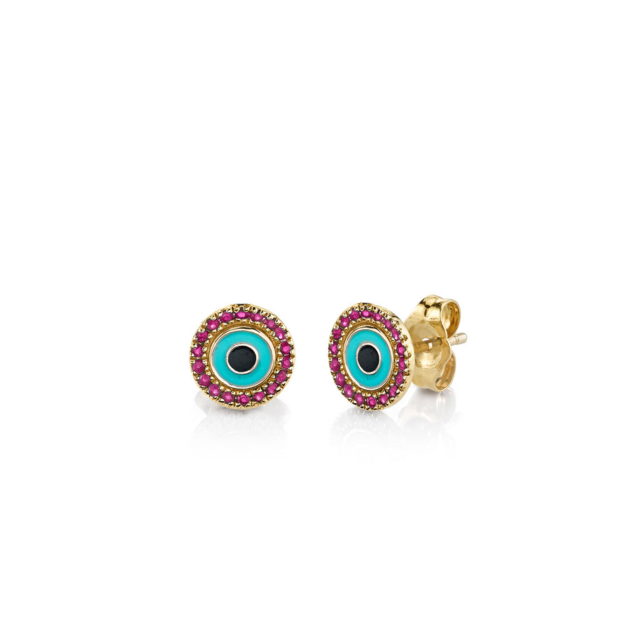 Gold & Ruby Small Evil Eye Stud - Sydney Evan Fine Jewelry