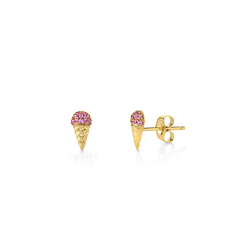 Gold & Pink Sapphire Small Ice Cream Cone Stud - Sydney Evan Fine Jewelry