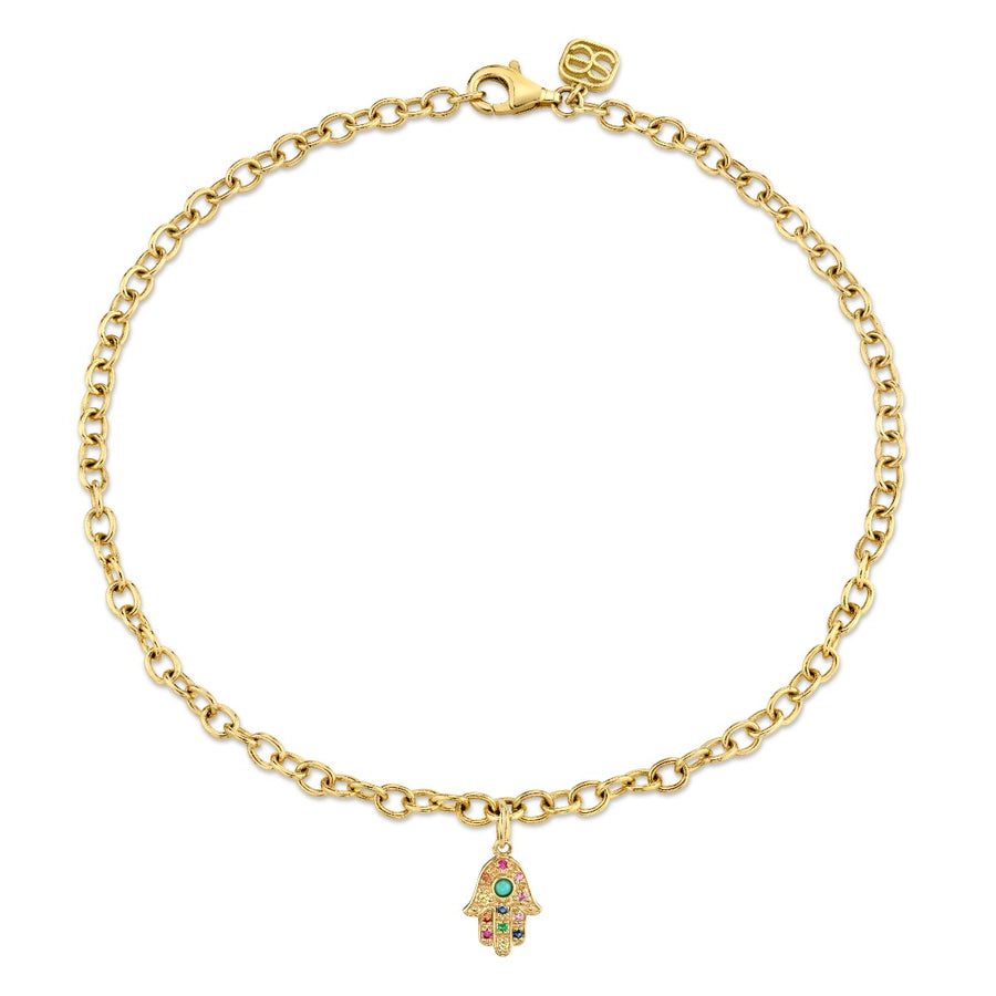 Gold & Rainbow Hamsa Anklet - Sydney Evan Fine Jewelry