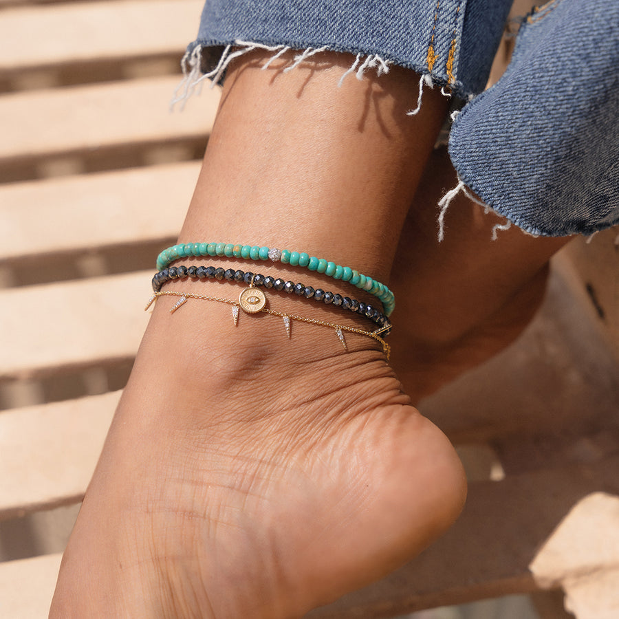 Gold & Diamond Ball on Natural Turquoise Anklet - Sydney Evan Fine Jewelry