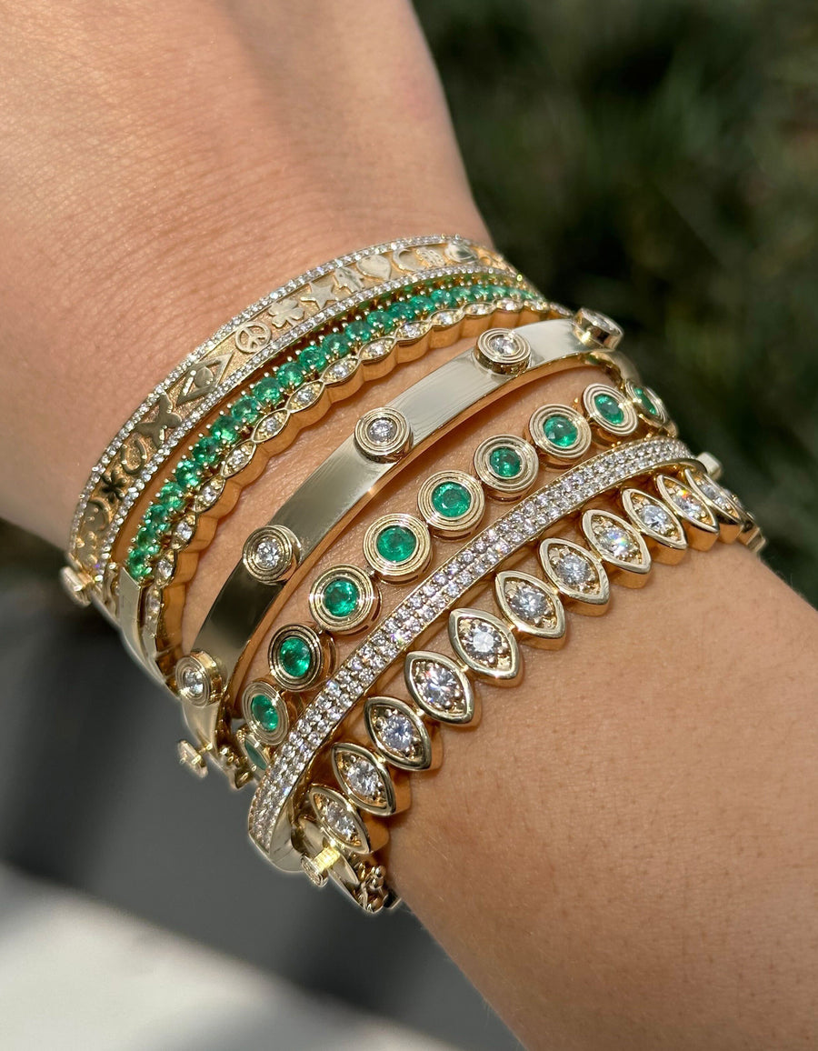 Gold Plated Bracelet with Green and White Crystals - Emerald Green Crystal Bracelet  Bangle by Blingvine