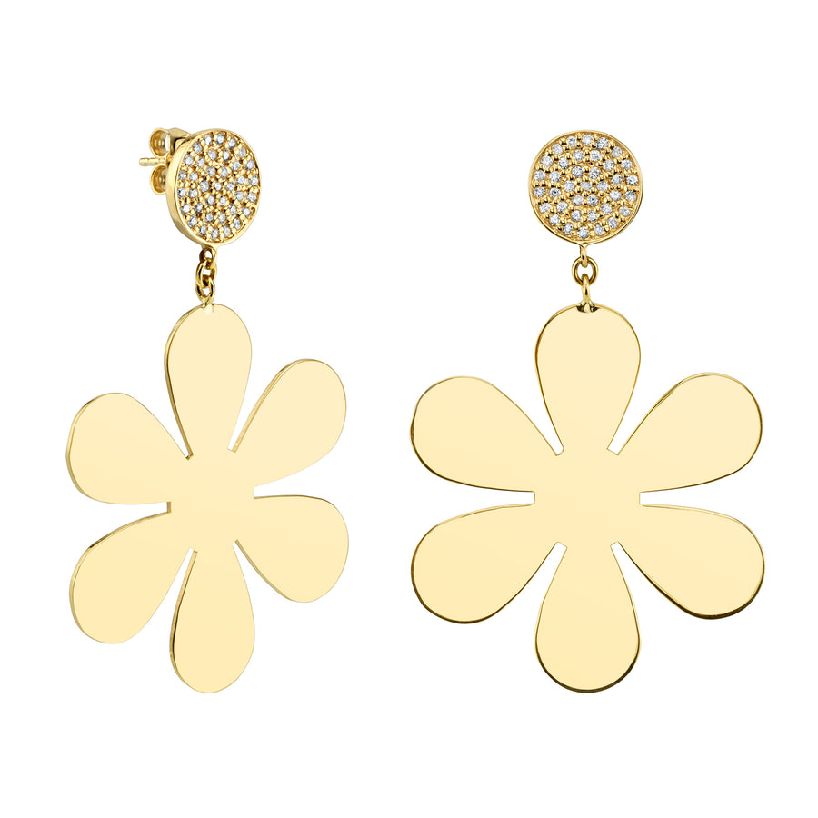 Gold Pure Large Daisy Drop Earrings with Pavé Diamond Tops - Sydney Evan Fine Jewelry