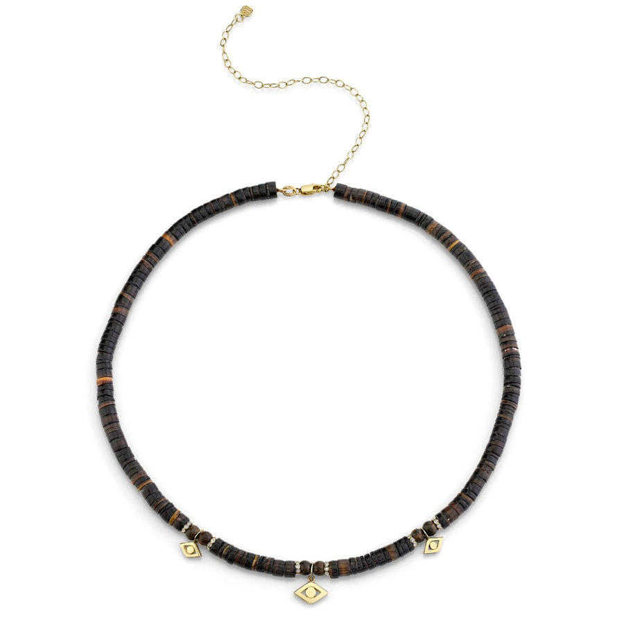 Gold Evil Eye Link & Multi Bezel Diamond Rondelle Beaded Necklace - Sydney Evan Fine Jewelry
