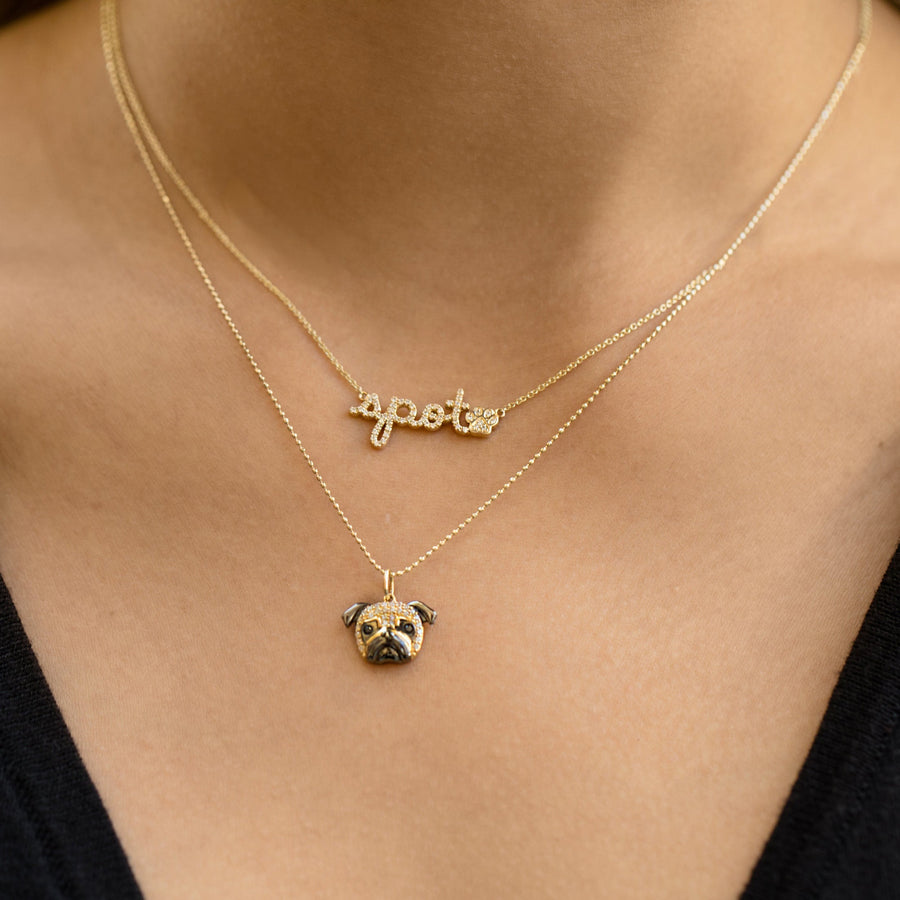 Gold & Diamond Small Custom Script Paw Icon Necklace - Sydney Evan Fine Jewelry