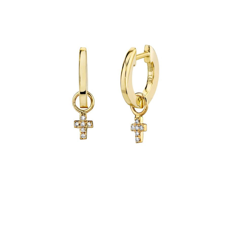 Men's Collection Gold & Diamond Mini Cross Charm Huggie Hoops - Sydney Evan Fine Jewelry