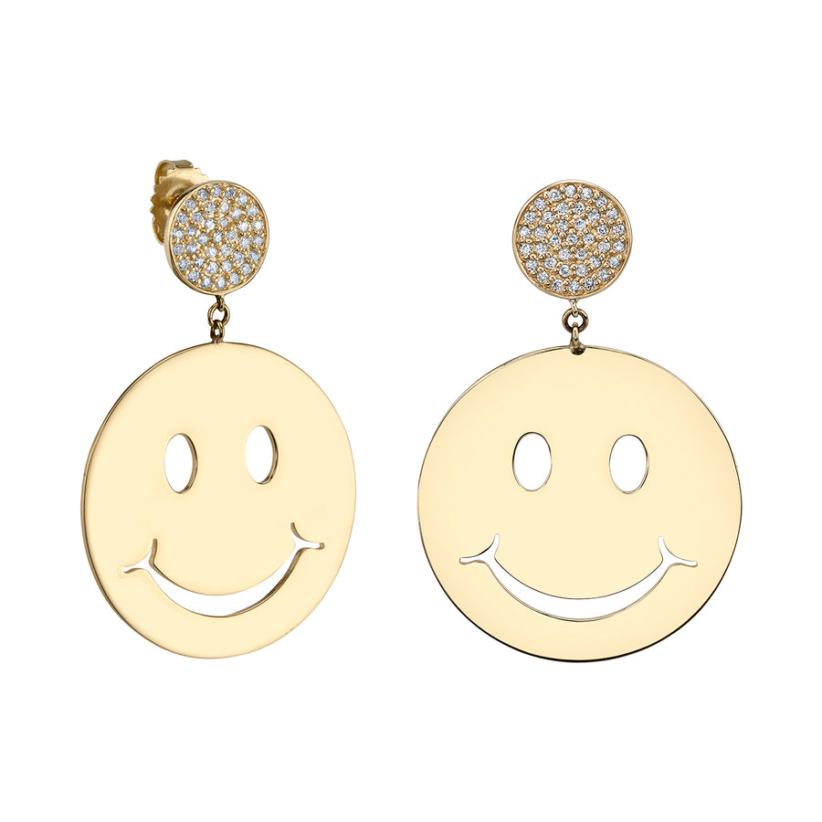 Gold Pure Large Happy Face Earrings with Pavé Disc Tops - Sydney Evan Fine Jewelry