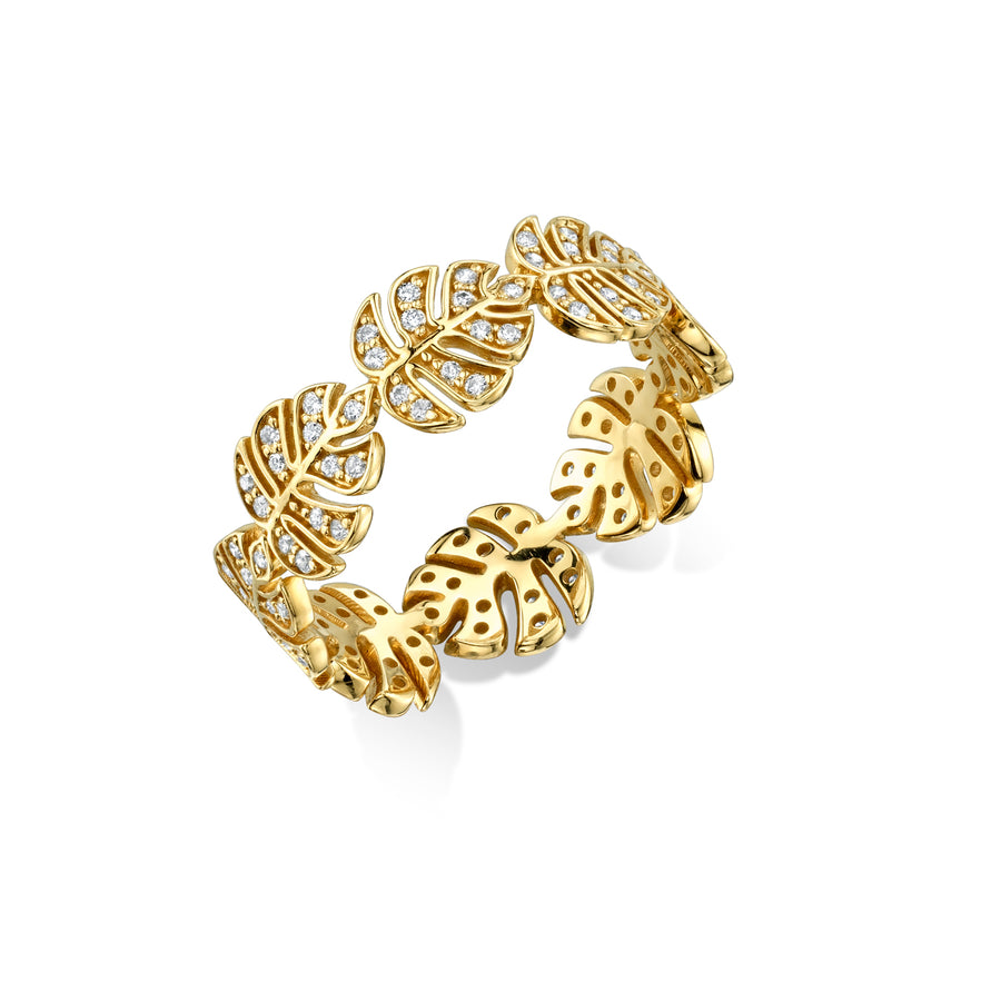 Gold & Diamond Monstera Leaf Eternity Ring - Sydney Evan Fine Jewelry