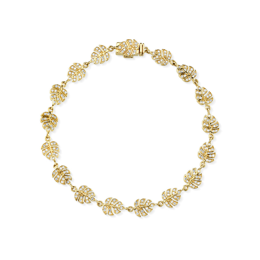 Gold & Diamond Small Monstera Leaf Eternity Bracelet - Sydney Evan Fine Jewelry