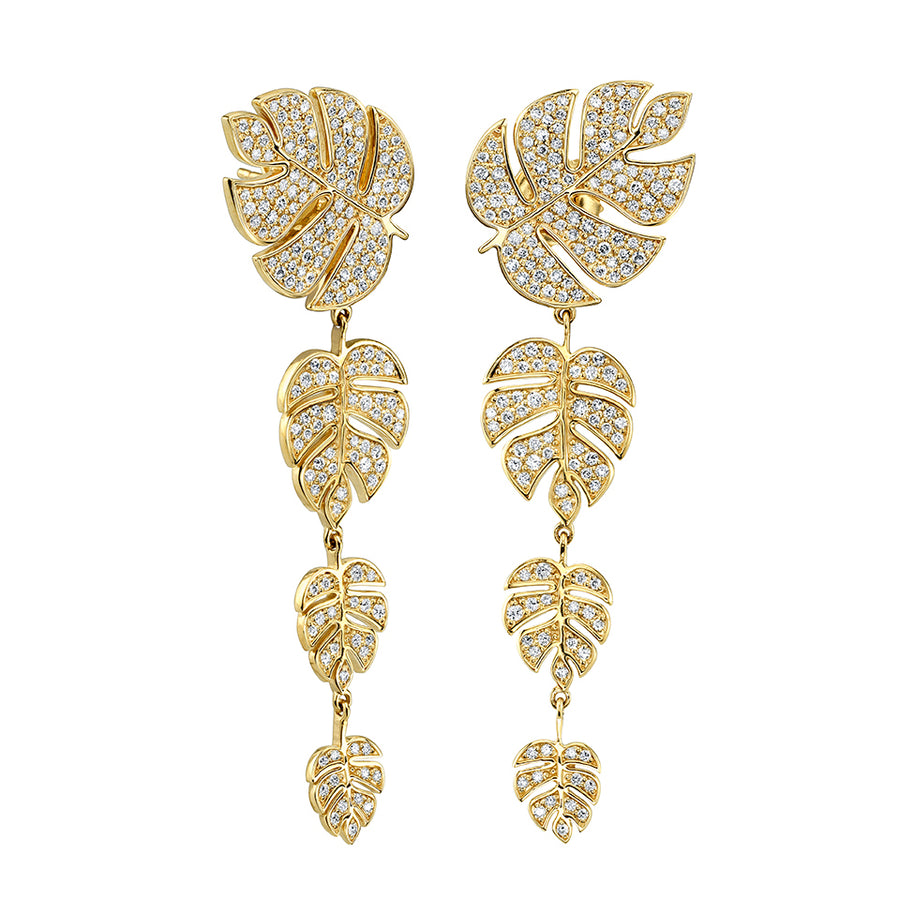 Gold Diamond Monstera Leaf Drop Earrings - Sydney Evan Fine Jewelry