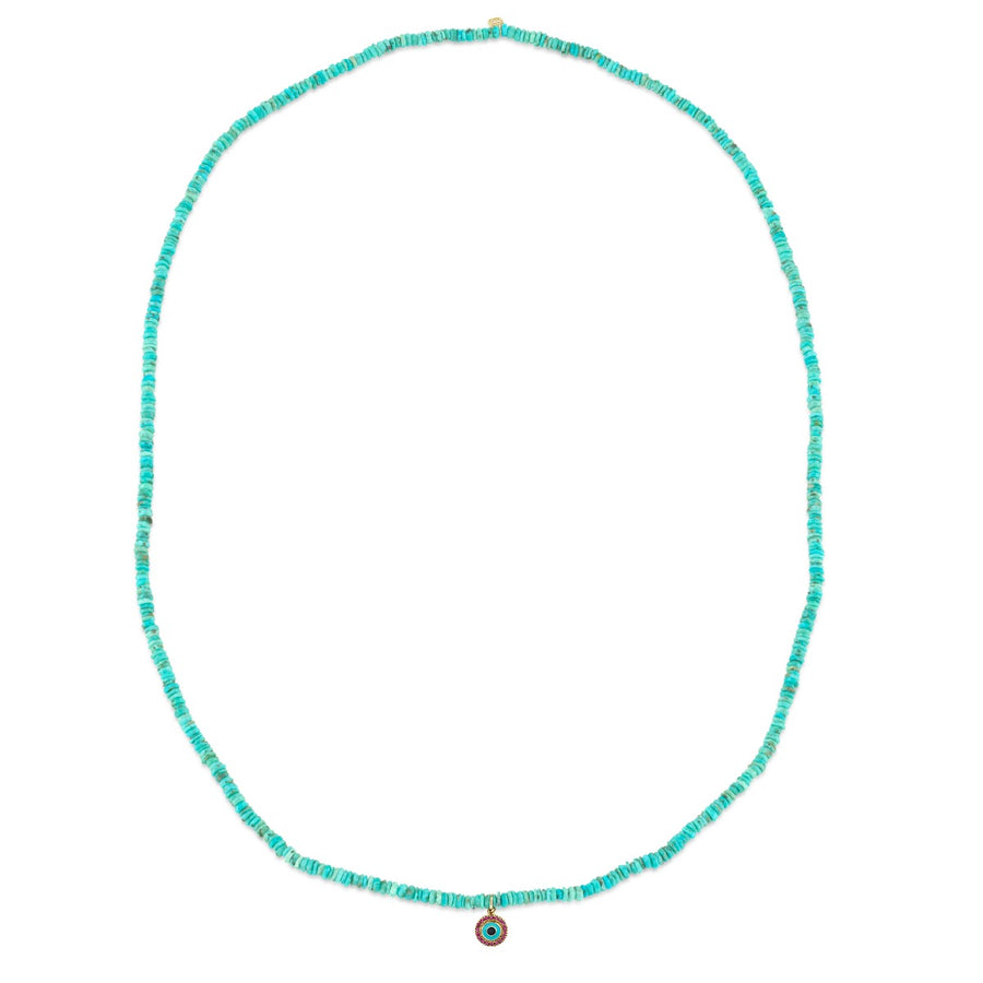 Gold & Ruby Round Turquoise Evil Eye Necklace on Arizona Turquoise - Sydney Evan Fine Jewelry