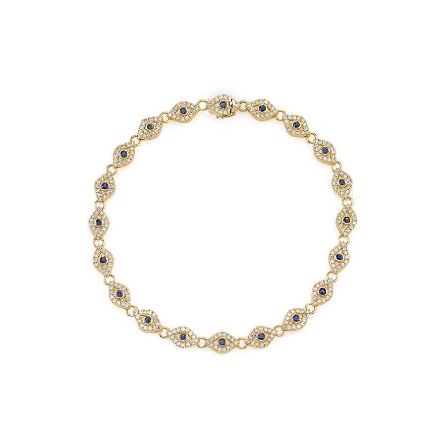 Gold & Diamond Small Bezel Evil Eye Link Bracelet with Blue Sapphire - Sydney Evan Fine Jewelry