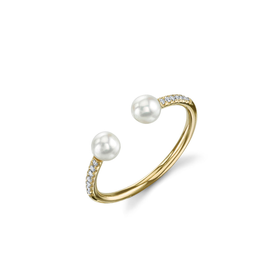 Gold & Pavé Diamond Double Pearl Ring - Sydney Evan Fine Jewelry