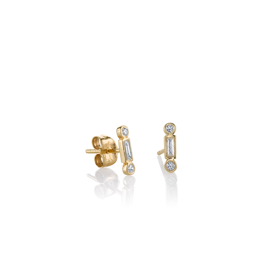 Gold & Diamond Baguette & Round Bezel Stud - Sydney Evan Fine Jewelry