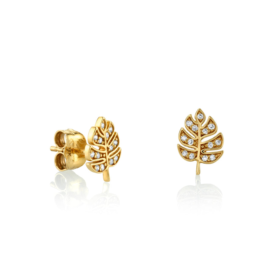 Gold & Diamond Tiny Monstera Leaf Stud - Sydney Evan Fine Jewelry
