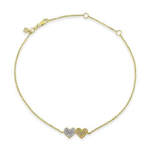 Gold & Diamond Medium Double Heart Anklet - Sydney Evan Fine Jewelry
