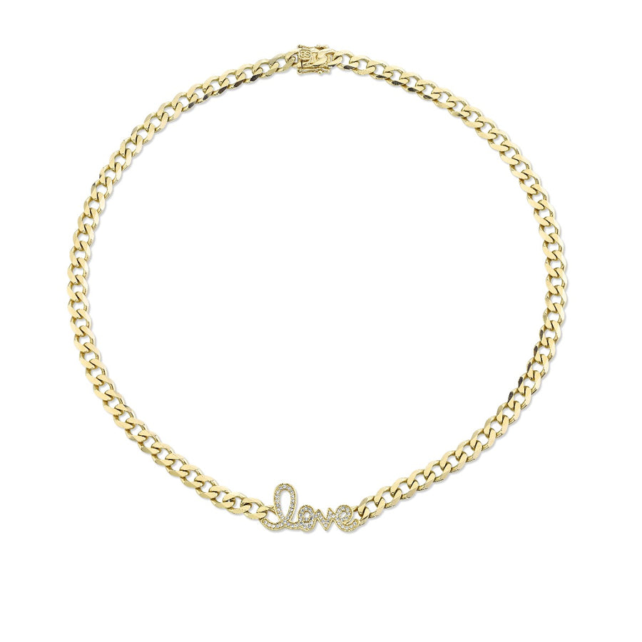 Gold & Diamond Love Script Link Necklace - Sydney Evan Fine Jewelry