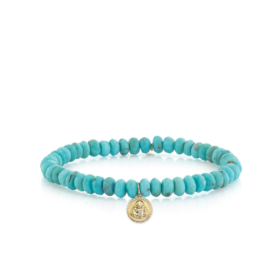 Gold & Diamond Tiny Sitting Buddha Coin on Turquoise - Sydney Evan Fine Jewelry