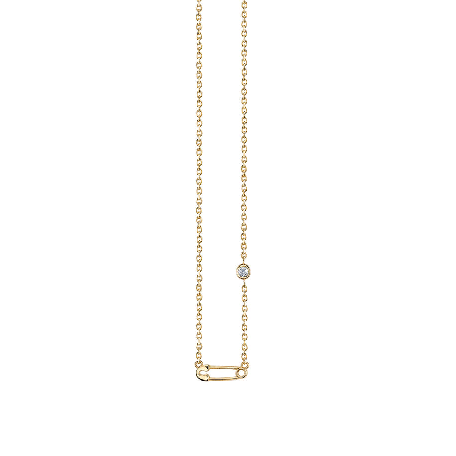 Gold Plated Sterling Silver Safety Pin Necklace with Bezel Set Diamond - Sydney Evan Fine Jewelry