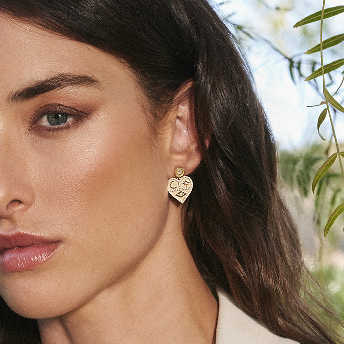 Gold & Diamond Heart Tricon Drop Earrings - Sydney Evan Fine Jewelry