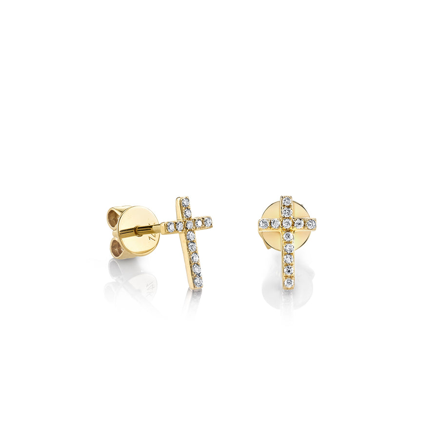 Gold & Diamond Small Cross Stud - Sydney Evan Fine Jewelry
