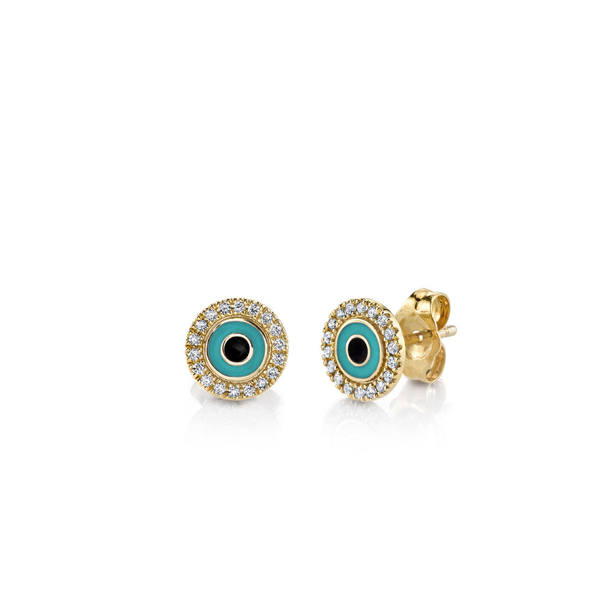 Gold & Diamond Turquoise Enamel Small Evil Eye Stud - Sydney Evan Fine Jewelry