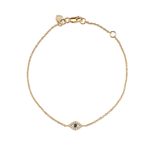 Gold & Diamond Small Bezel Evil Eye Bracelet - Sydney Evan Fine Jewelry