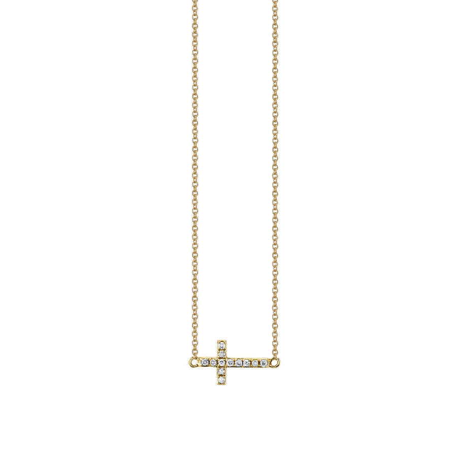Gold & Pavé Diamond Small Sideways Cross Necklace - Sydney Evan Fine Jewelry
