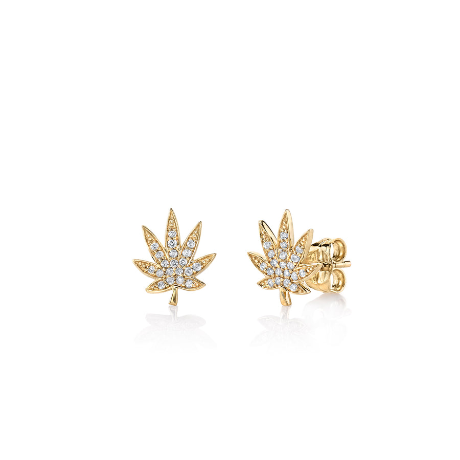 Gold & Diamond Small Pot Leaf Stud - Sydney Evan Fine Jewelry