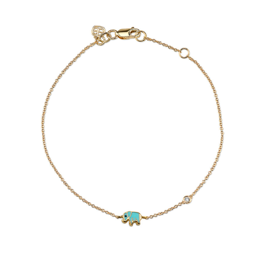 Gold & Turquoise Mini Enamel Elephant Bracelet - Sydney Evan Fine Jewelry