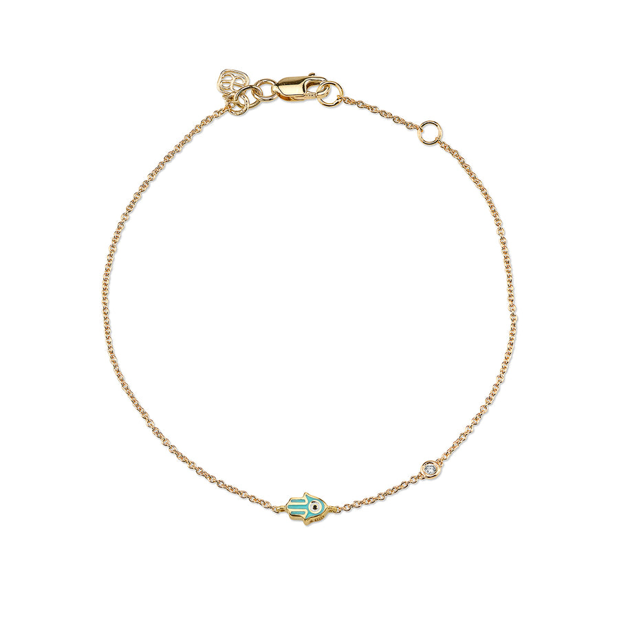 Gold & Turquoise Mini Enamel Hamsa Bracelet - Sydney Evan Fine Jewelry