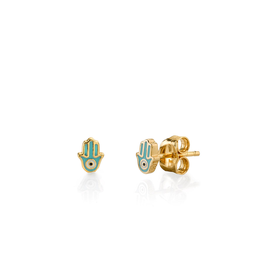 Gold & Turquoise Mini Enamel Hamsa Stud - Sydney Evan Fine Jewelry