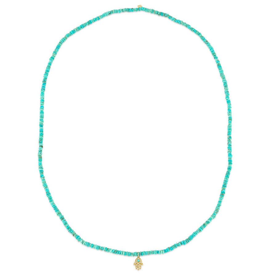 Gold & Diamond Mini Hamsa Necklace on Arizona Turquoise - Sydney Evan Fine Jewelry