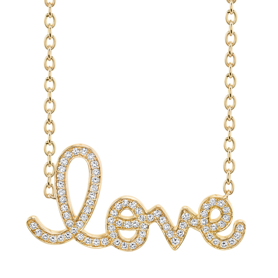 Gold & Diamond Supersize Script Love Necklace - Sydney Evan Fine Jewelry