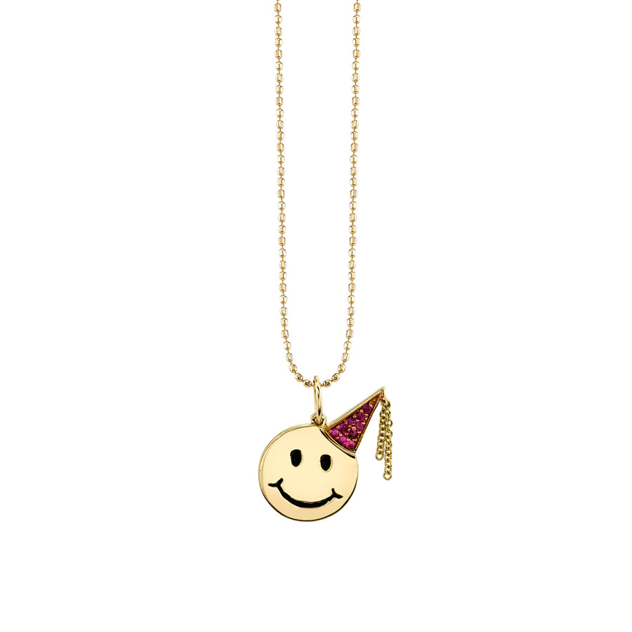 Gold & Ruby Party Hat Happy Face Charm - Sydney Evan Fine Jewelry