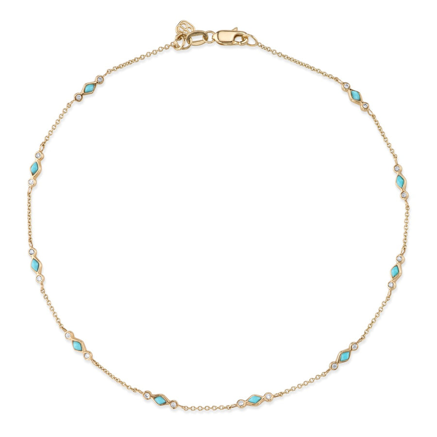 Gold & Bezel Diamond Turquoise Anklet - Sydney Evan Fine Jewelry