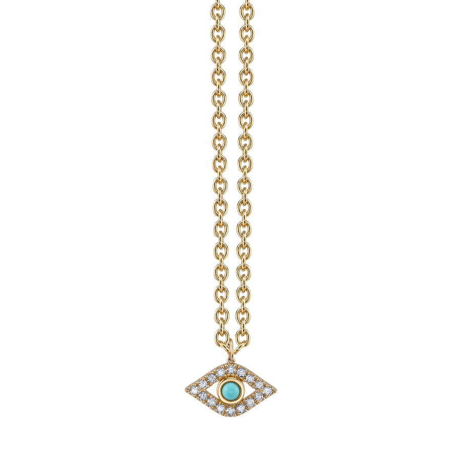 Gold Diamond & Turquoise Extra Large Bezel Evil Eye Charm - Sydney Evan Fine Jewelry
