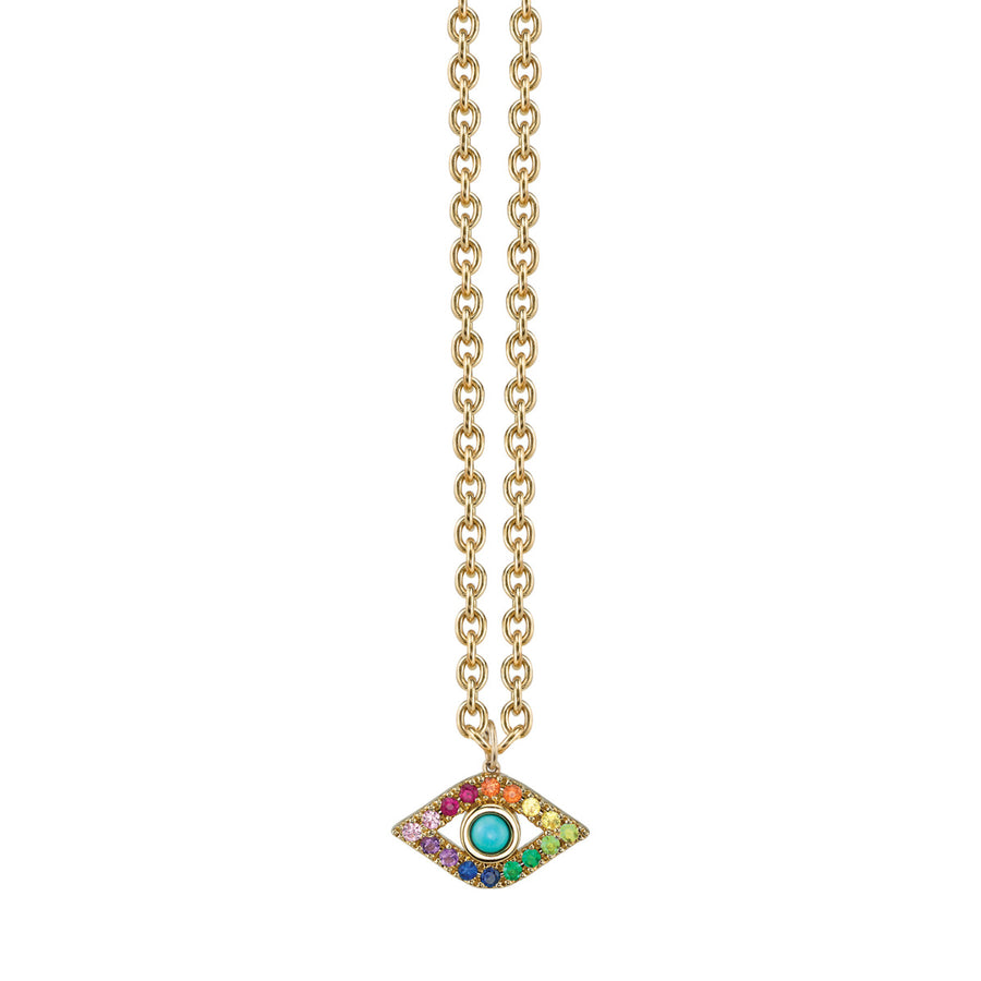 Gold Rainbow & Turquoise Extra Large Bezel Evil Eye Charm - Sydney Evan Fine Jewelry